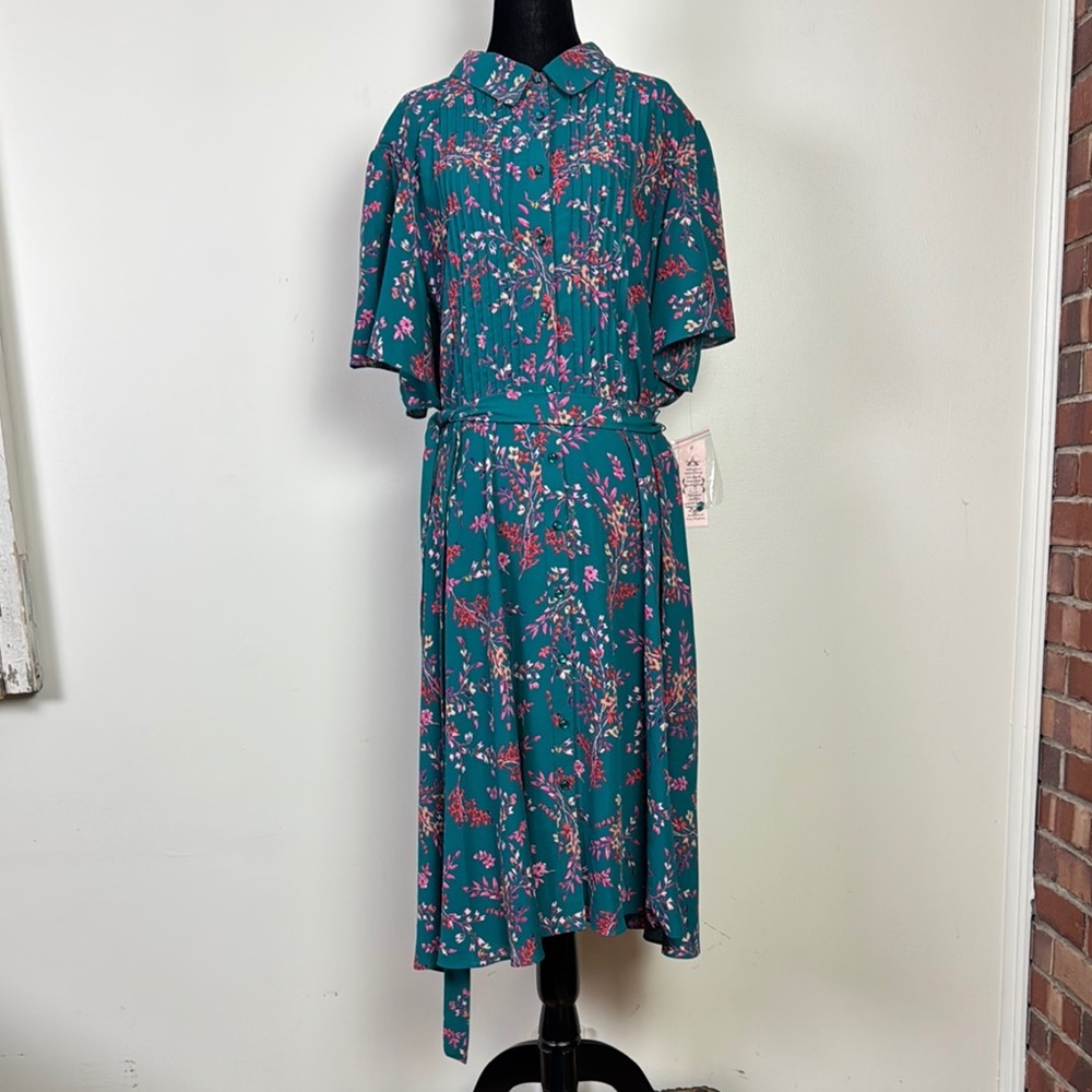 Nanette Lapore belted pin tuck detail midi dress plus size 22W